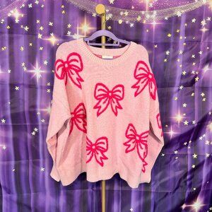Fantastic Fawn - Long Sleeve Pullover Sweater with Bow Detail - Pink - L - NWT